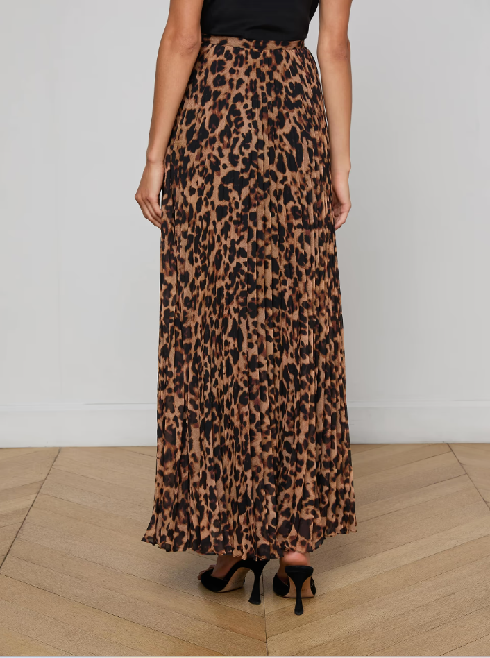 TORIN PLEATED MAXI SKIRT IN BROWN MULTI AMUR LEOPARD