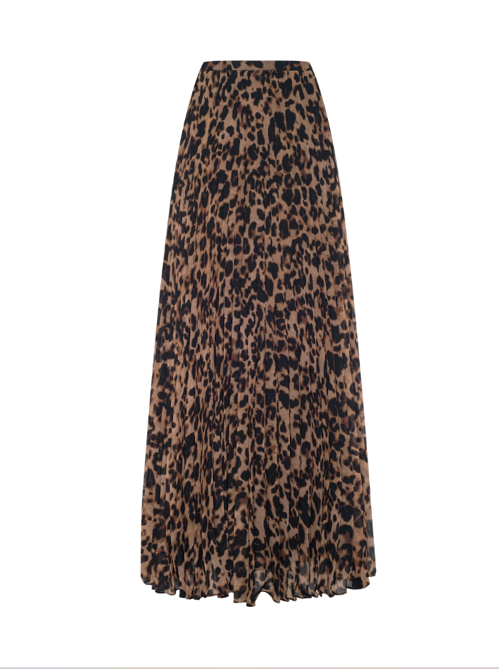TORIN PLEATED MAXI SKIRT IN BROWN MULTI AMUR LEOPARD
