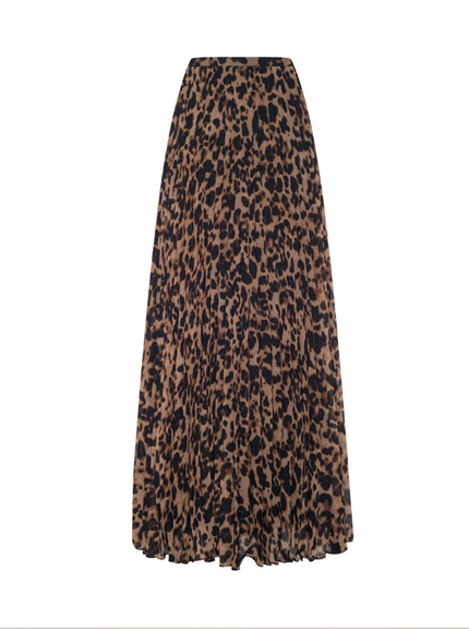 TORIN PLEATED MAXI SKIRT IN BROWN MULTI AMUR LEOPARD