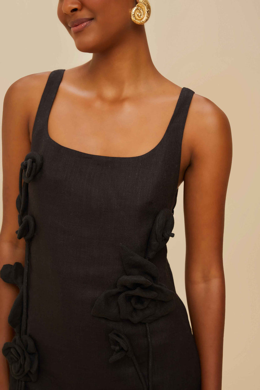 BLACK SLEEVELESS LINEN MINI DRESS