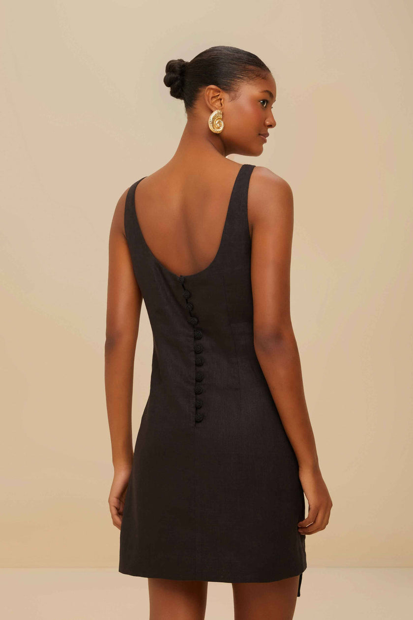 BLACK SLEEVELESS LINEN MINI DRESS