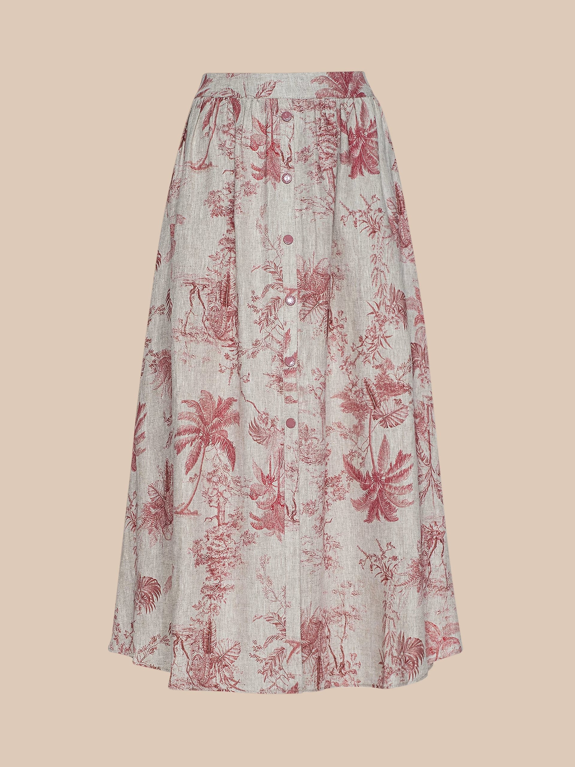 SEINA LINEN MIDI SKIRT IN TEXTURED JUNGLE TOILE
