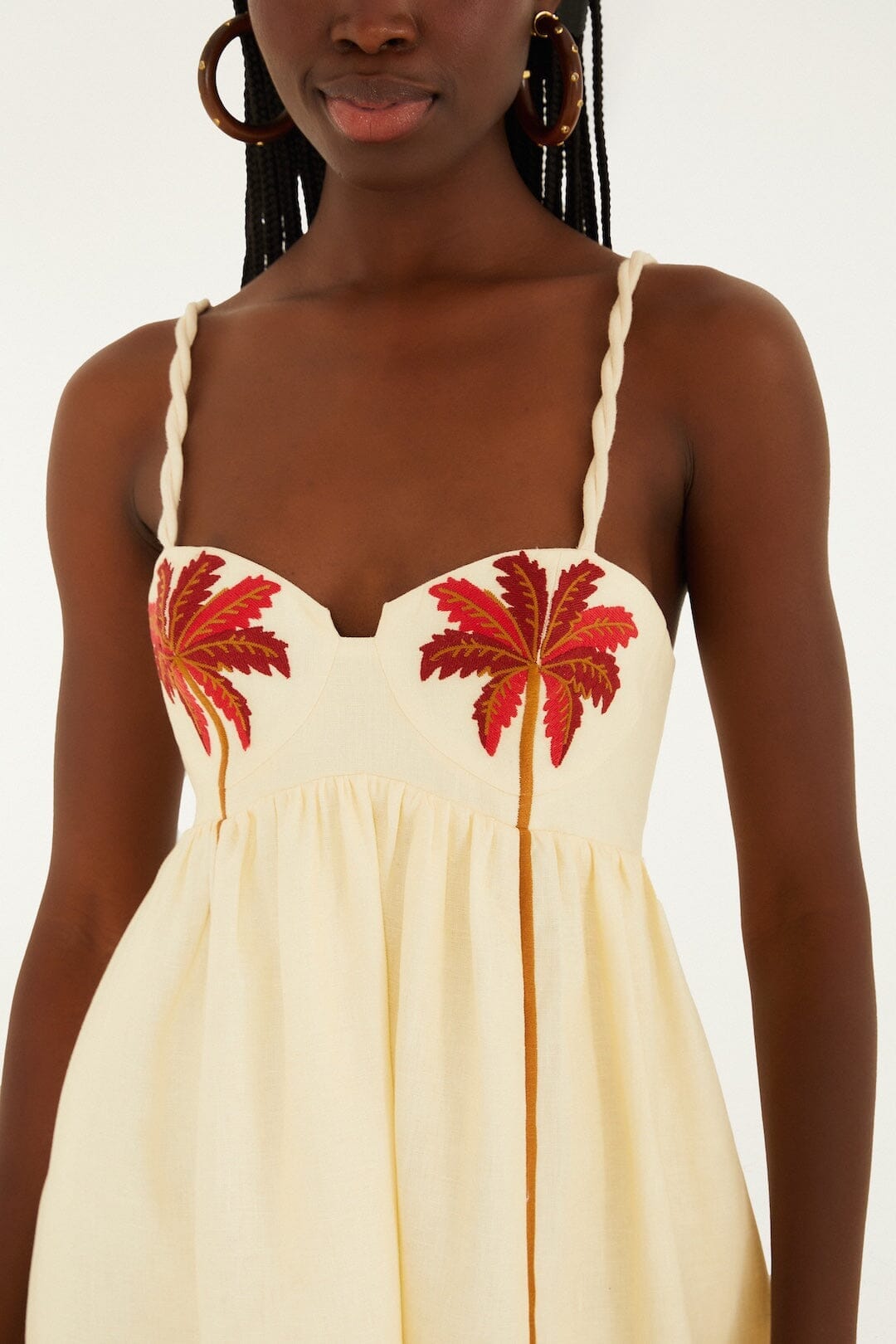 COCONUT TREE EMBROIDERED LINEN MINI DRESS