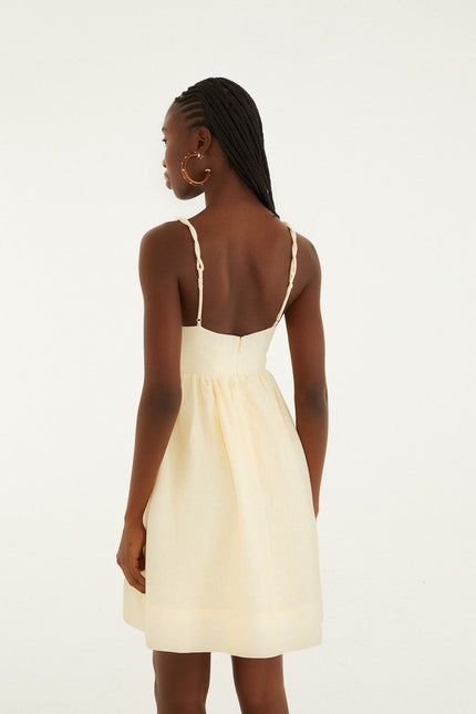 COCONUT TREE EMBROIDERED LINEN MINI DRESS