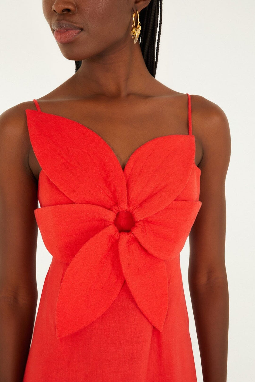 RED 3D FLOWER MINI DRESS