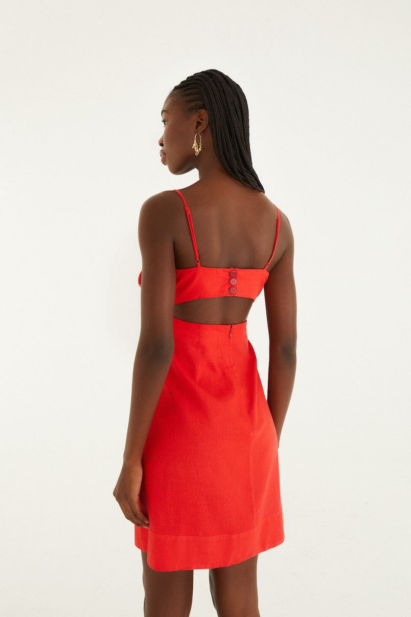 RED 3D FLOWER MINI DRESS