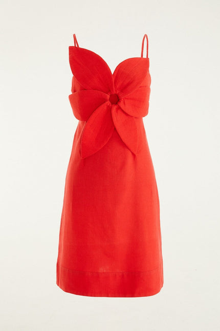 RED 3D FLOWER MINI DRESS