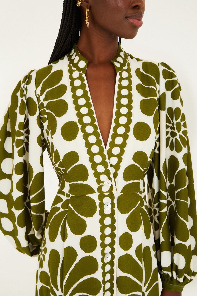 GREEN PALERMO BUTTONED PUFF SLEEVE MAXI DRESS