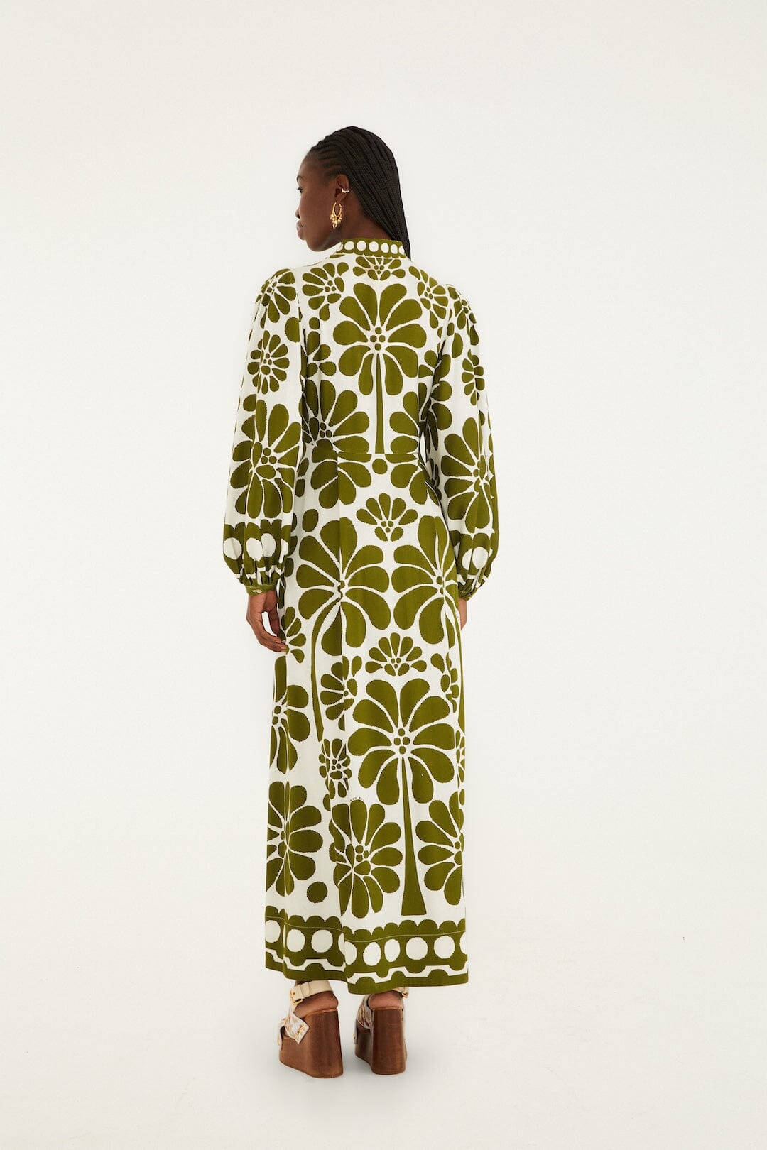 GREEN PALERMO BUTTONED PUFF SLEEVE MAXI DRESS