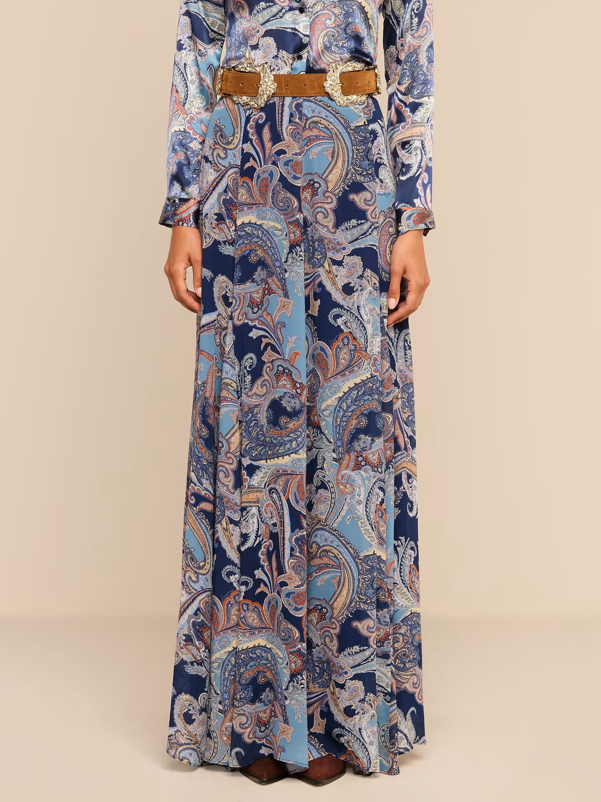PATRICIA MAXI SKIRT IN MIDNIGHT MULTI BESARABIAN PAISLEY