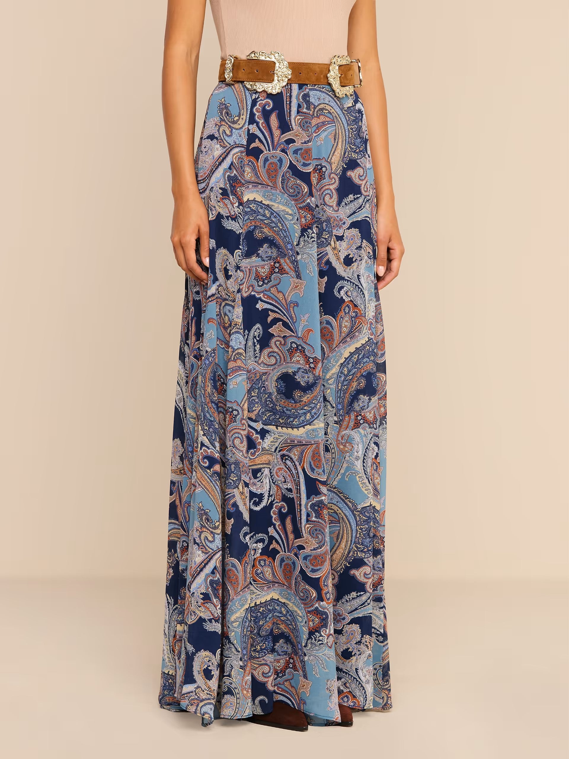 PATRICIA MAXI SKIRT IN MIDNIGHT MULTI BESARABIAN PAISLEY