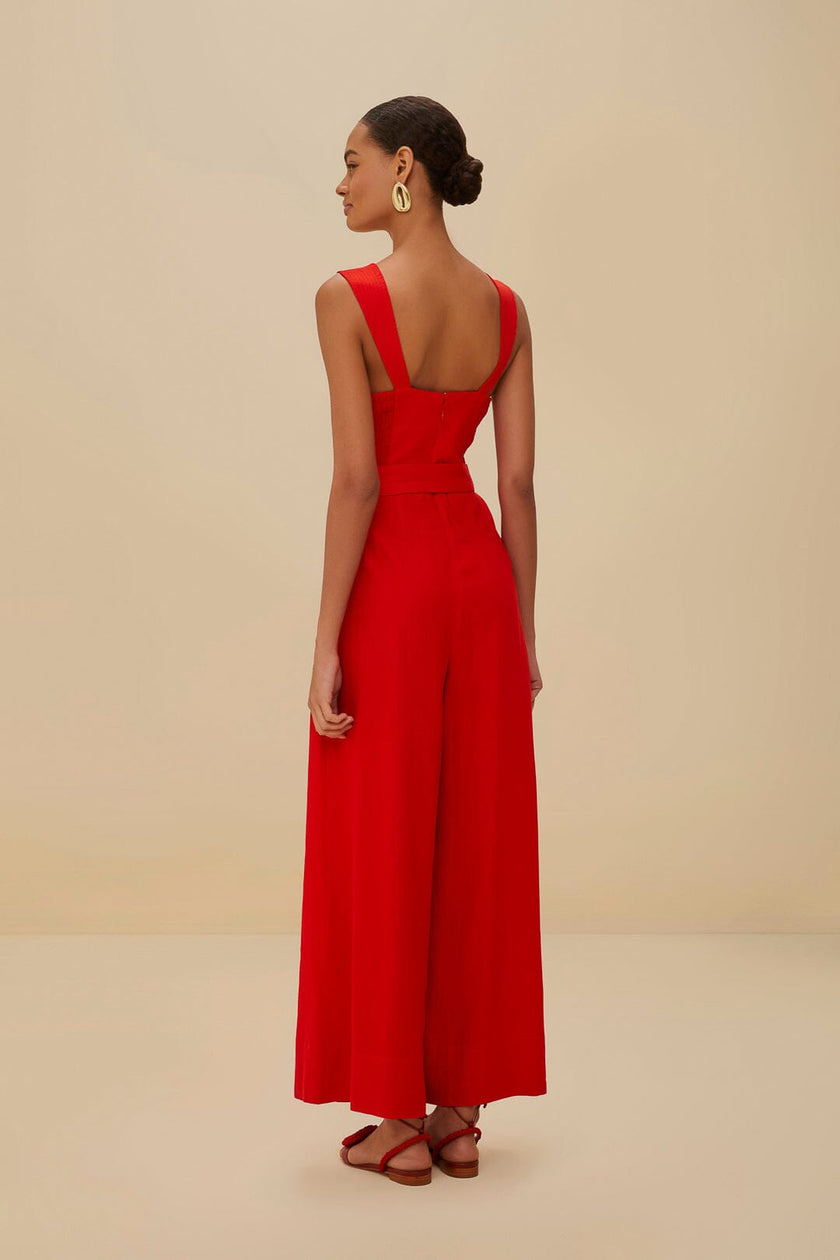 RED SLEEVELESS MAXI JUMPSUIT