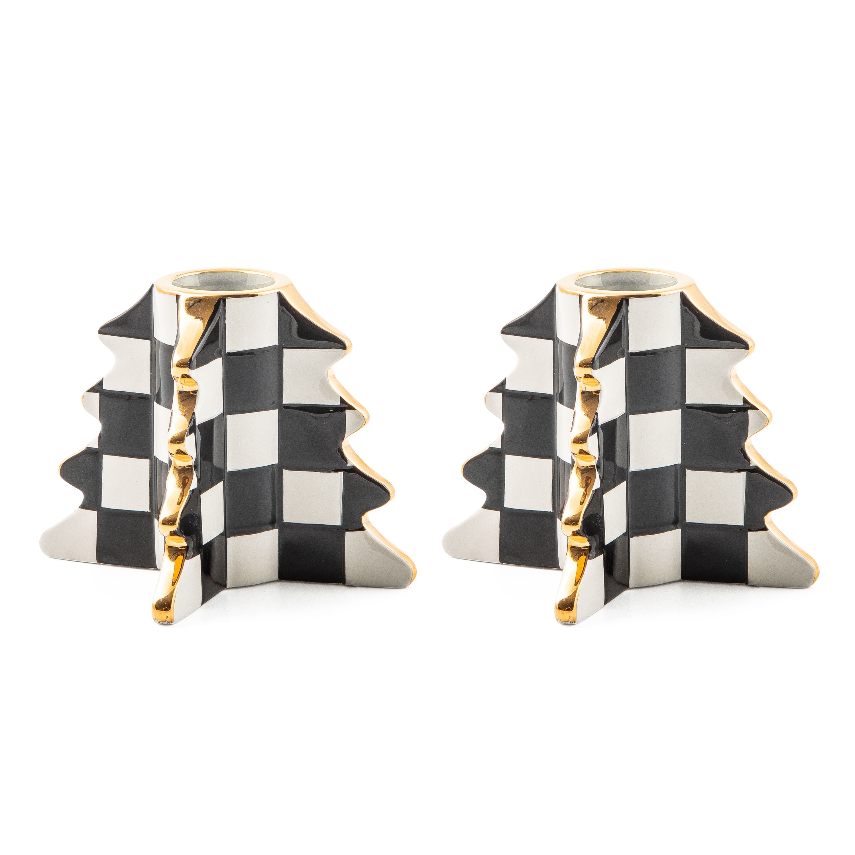 CHECK TREE CANDLE HOLDERS SET OF 2