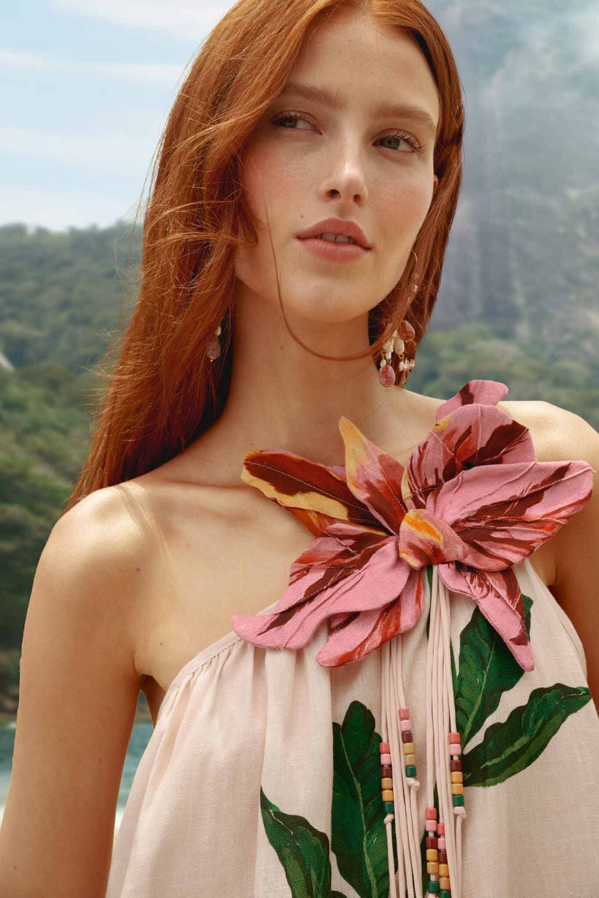 PINK GARDEN TERRACE 3D ONE SHOULDER MAXI DRESS