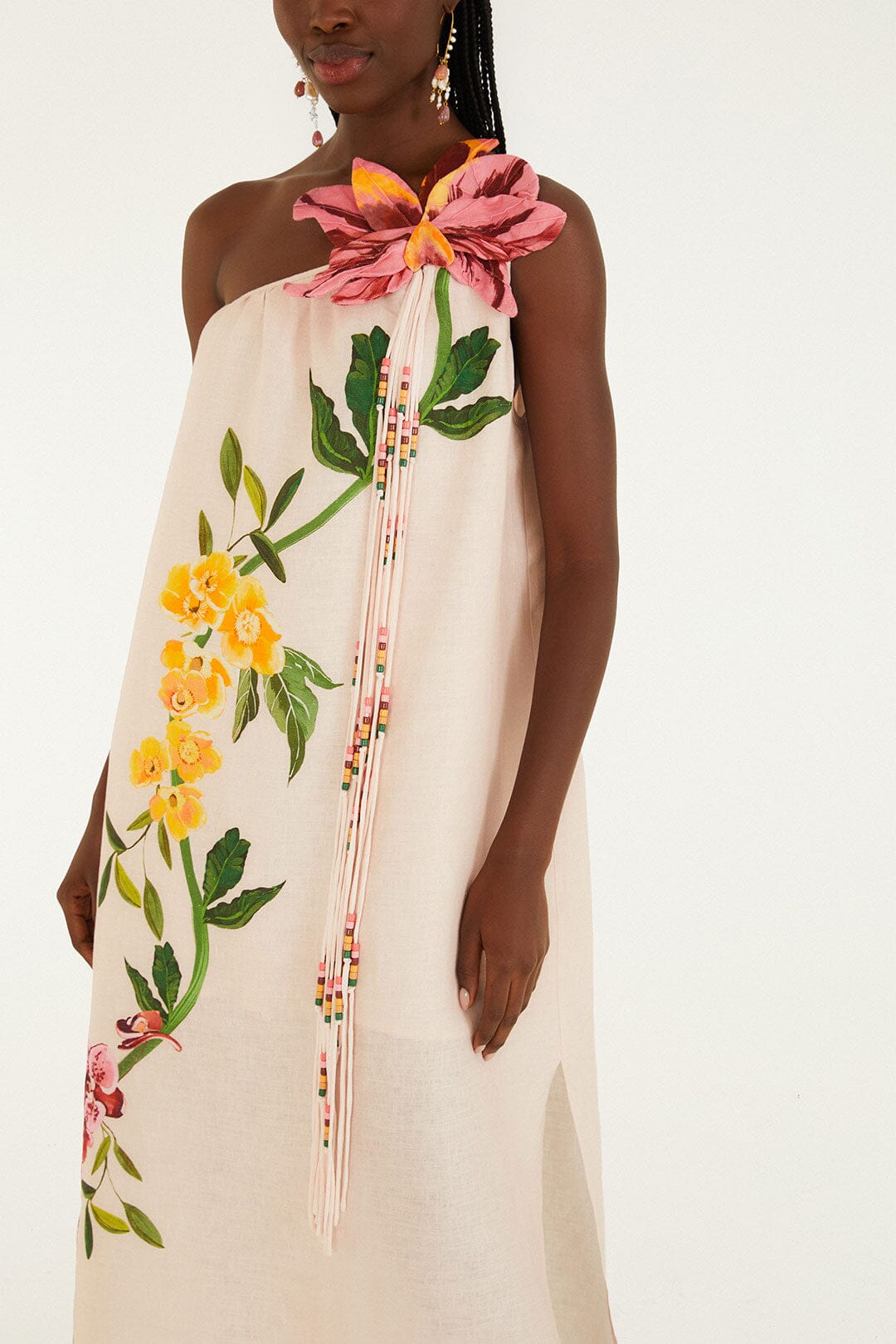 PINK GARDEN TERRACE 3D ONE SHOULDER MAXI DRESS