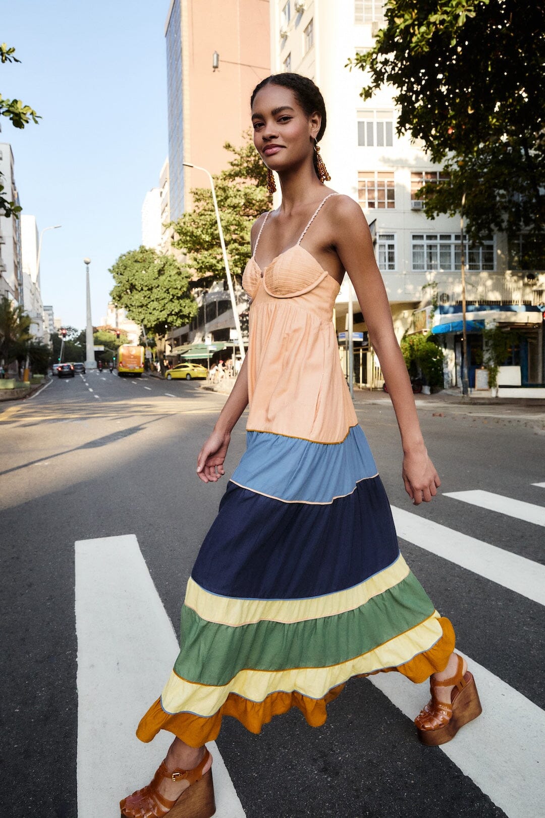 MULTICOLOR PLEATS MAXI DRESS