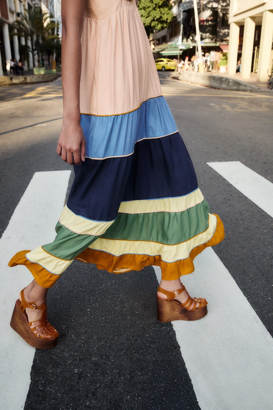 MULTICOLOR PLEATS MAXI DRESS