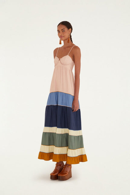 MULTICOLOR PLEATS MAXI DRESS