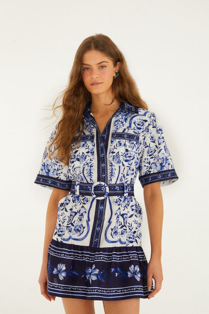 OFF WHITE PORCELAIN GARDEN MINI DRESS