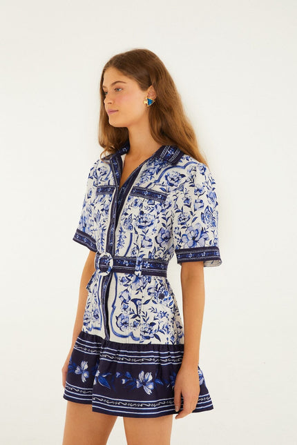 OFF WHITE PORCELAIN GARDEN MINI DRESS