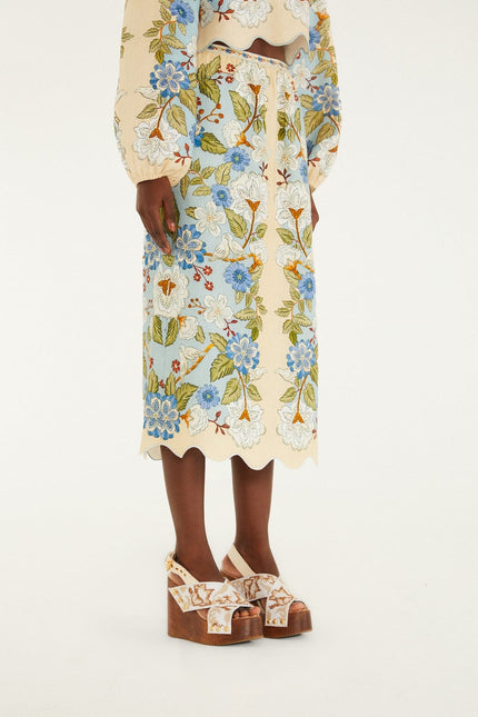 CREAM GARDEN SCARF PREMIUM LINEN MIDI SKIRT