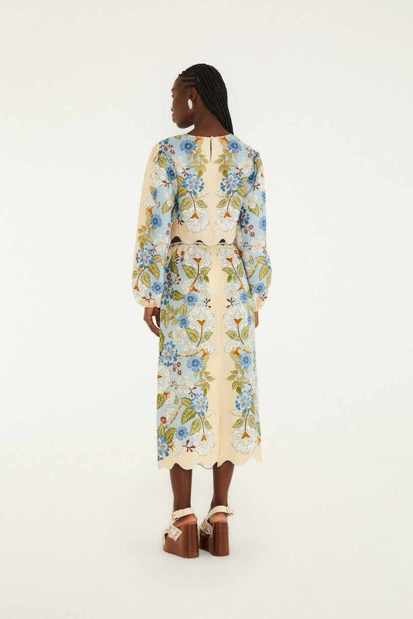 CREAM GARDEN SCARF PREMIUM LINEN MIDI SKIRT