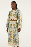 CREAM GARDEN SCARF PREMIUM LINEN MIDI SKIRT