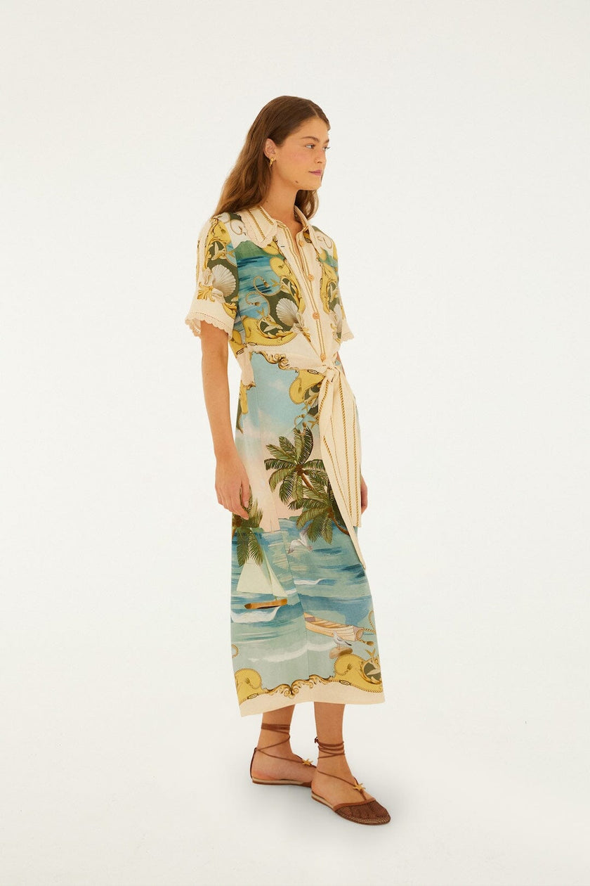 OFF WHITE ROYAL SEA COLLARED MIDI DRESS