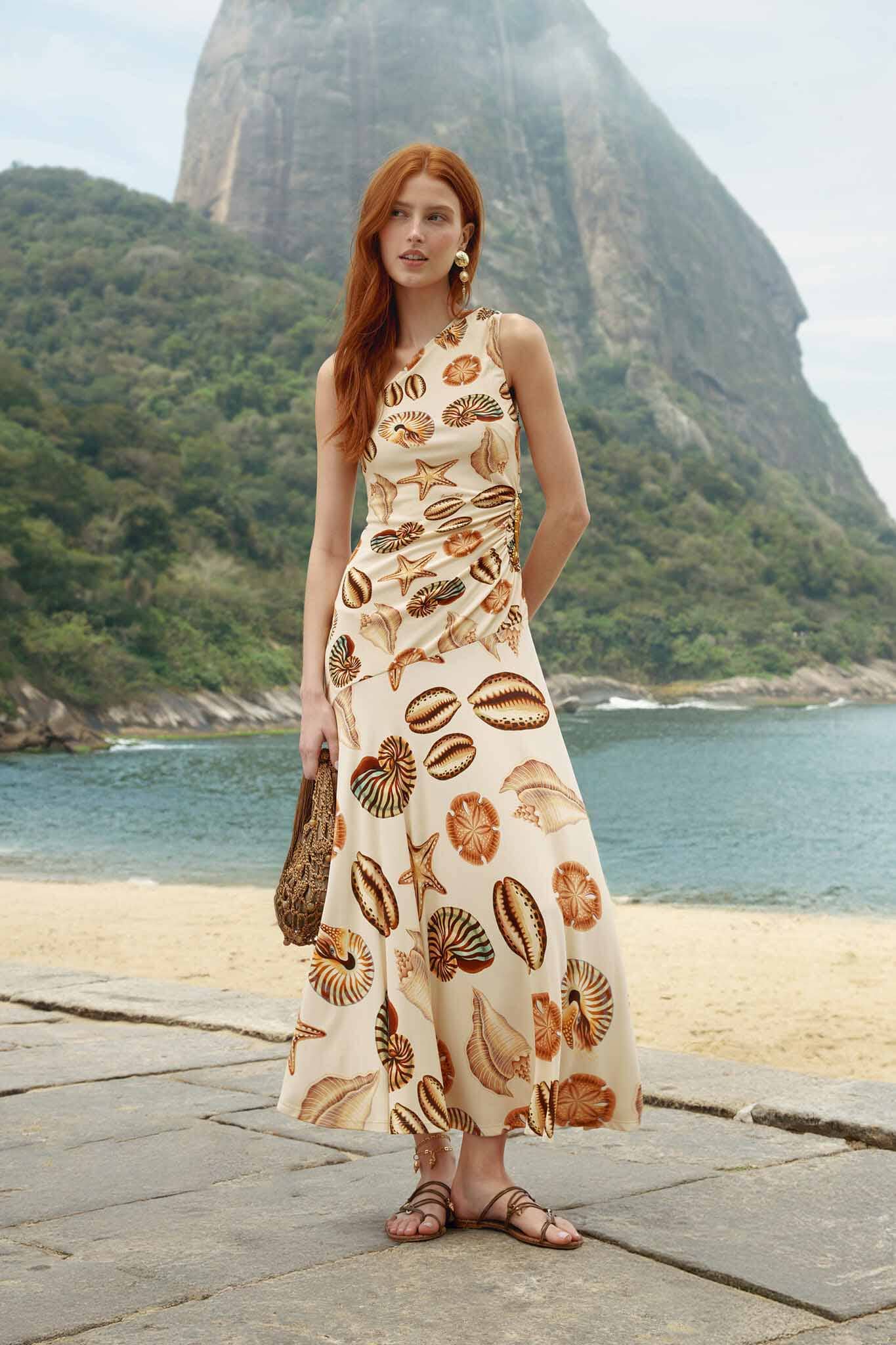 SAND MARINE SHELLS ONE SHOULDER MAXI DRESS