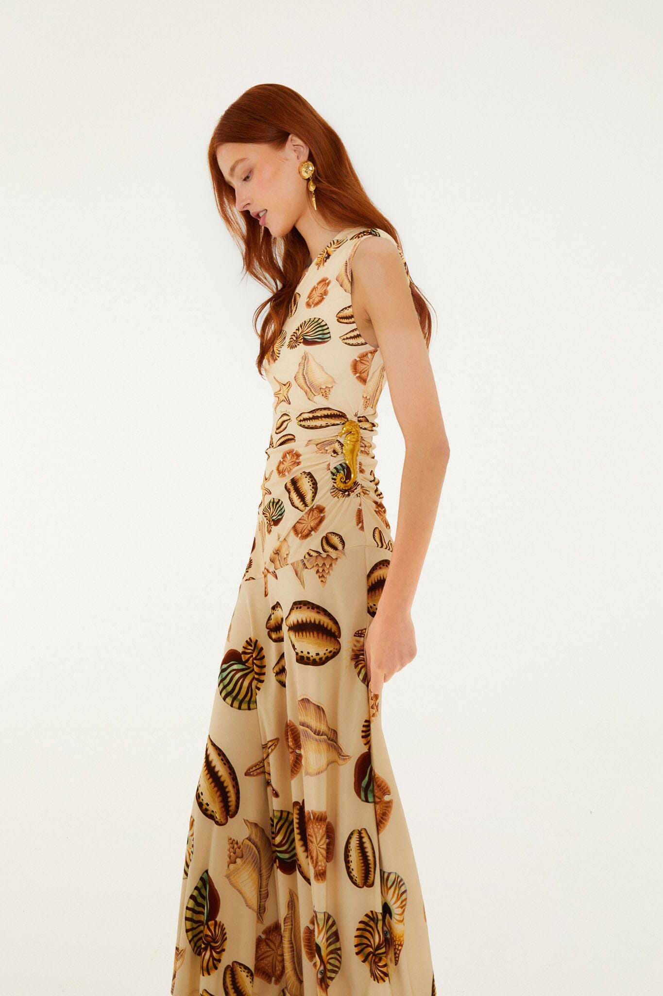 SAND MARINE SHELLS ONE SHOULDER MAXI DRESS