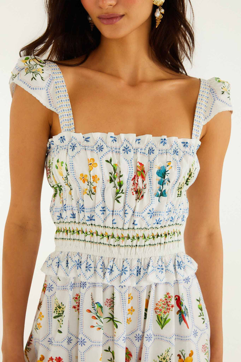 OFF WHITE TROPICAL PORCELAIN MAXI DRESS