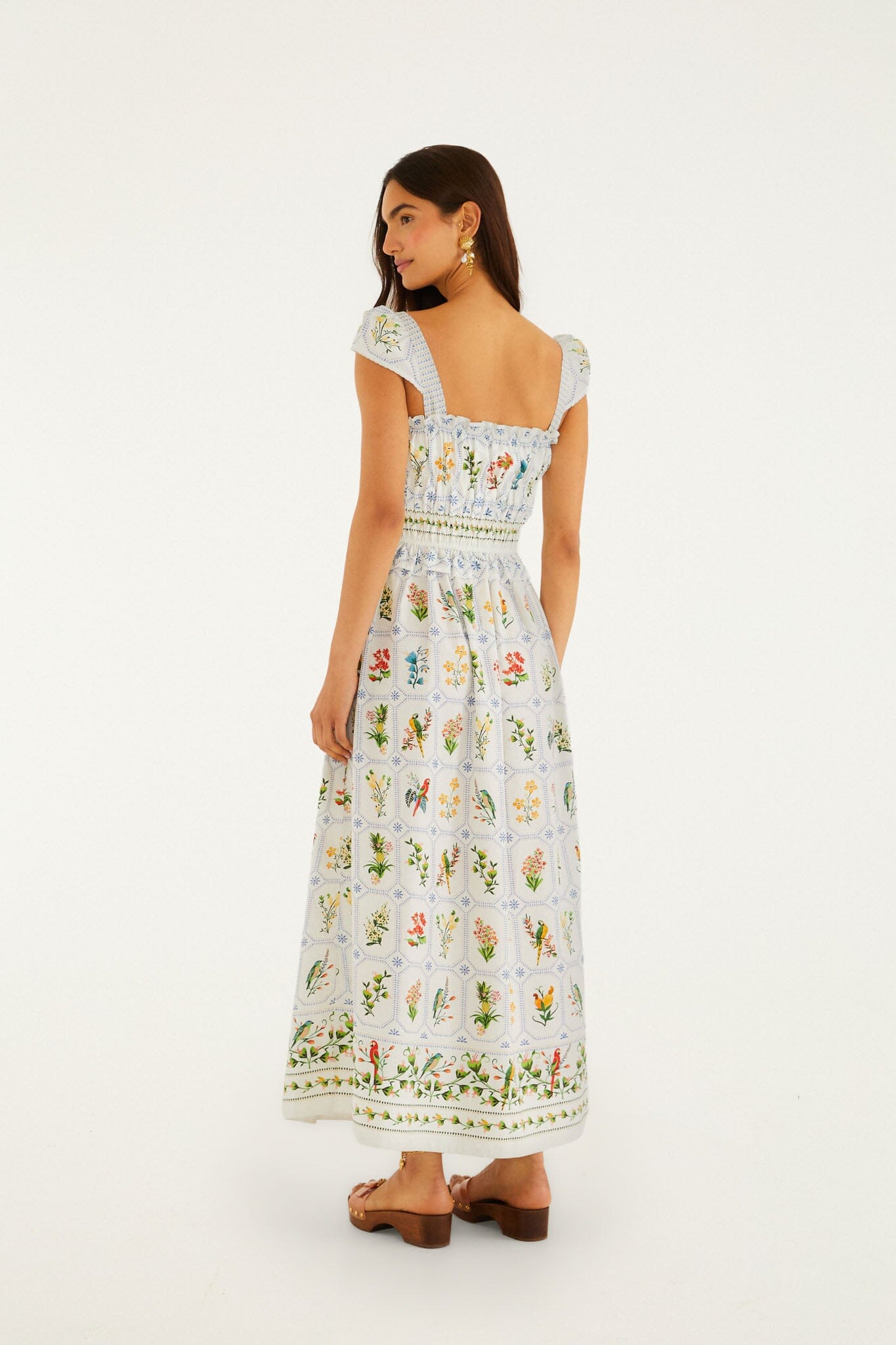 OFF WHITE TROPICAL PORCELAIN MAXI DRESS