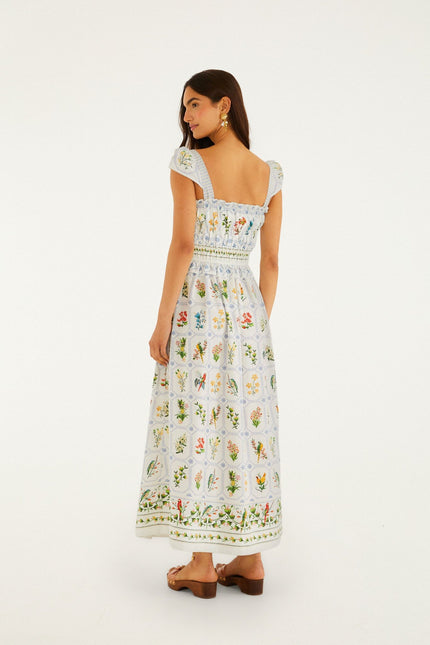 OFF WHITE TROPICAL PORCELAIN MAXI DRESS