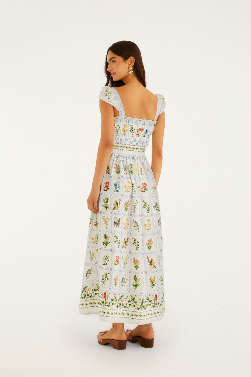 OFF WHITE TROPICAL PORCELAIN MAXI DRESS