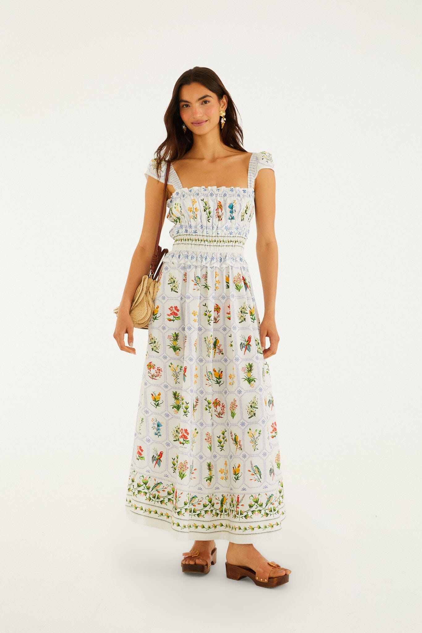 OFF WHITE TROPICAL PORCELAIN MAXI DRESS