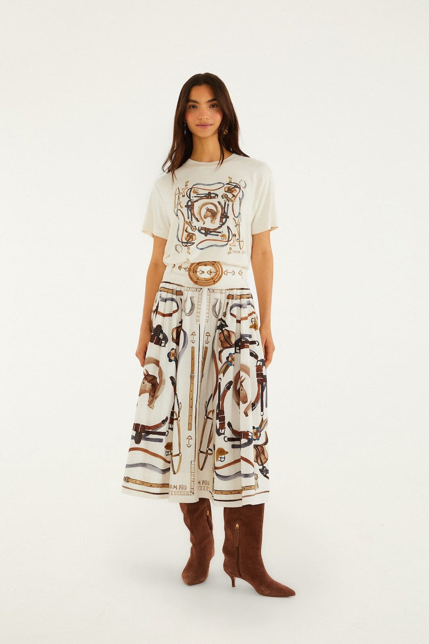OFF WHITE EQUESTRIAN SCARF BELTED MIDI SKIRT