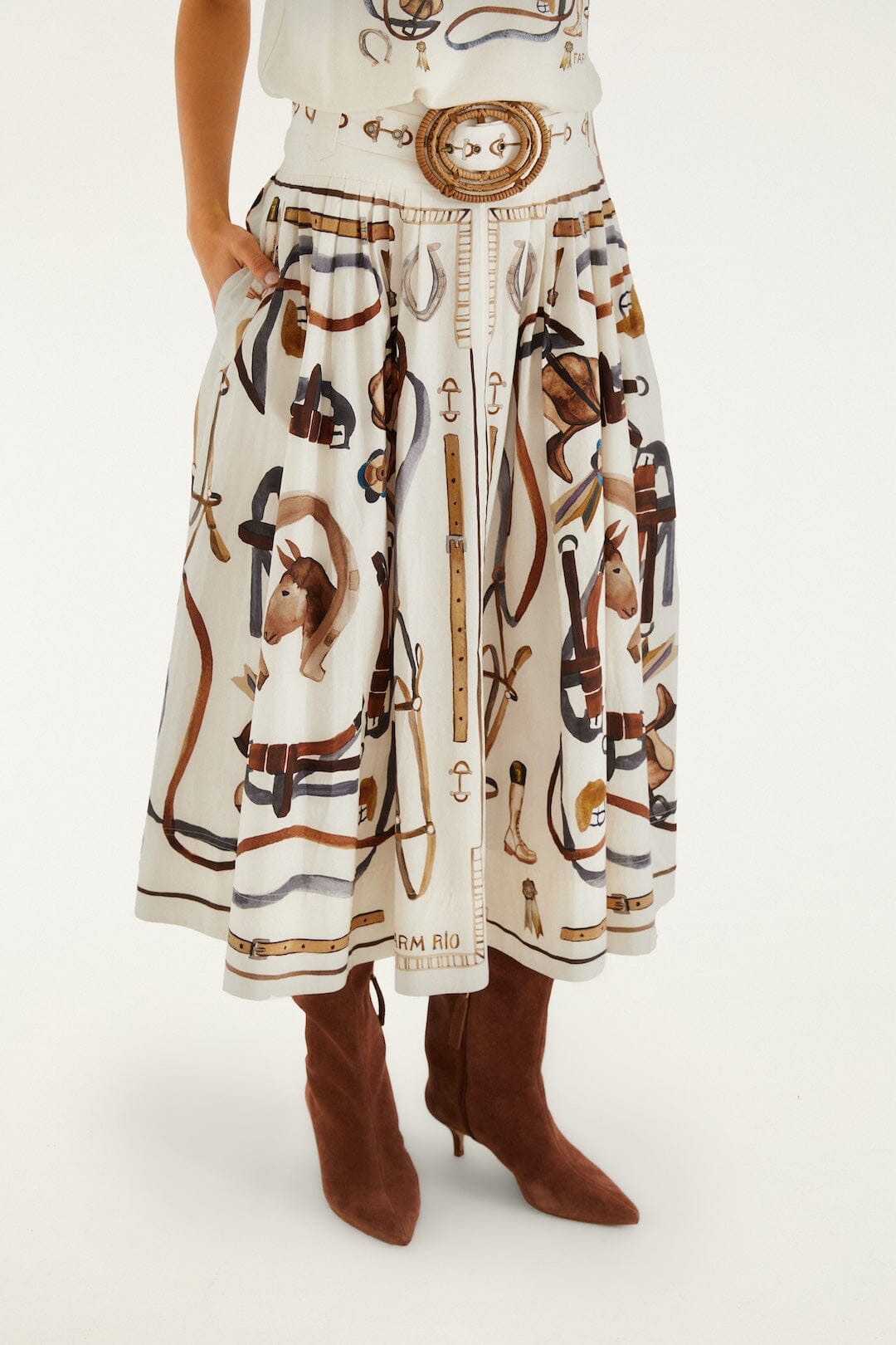 OFF WHITE EQUESTRIAN SCARF BELTED MIDI SKIRT