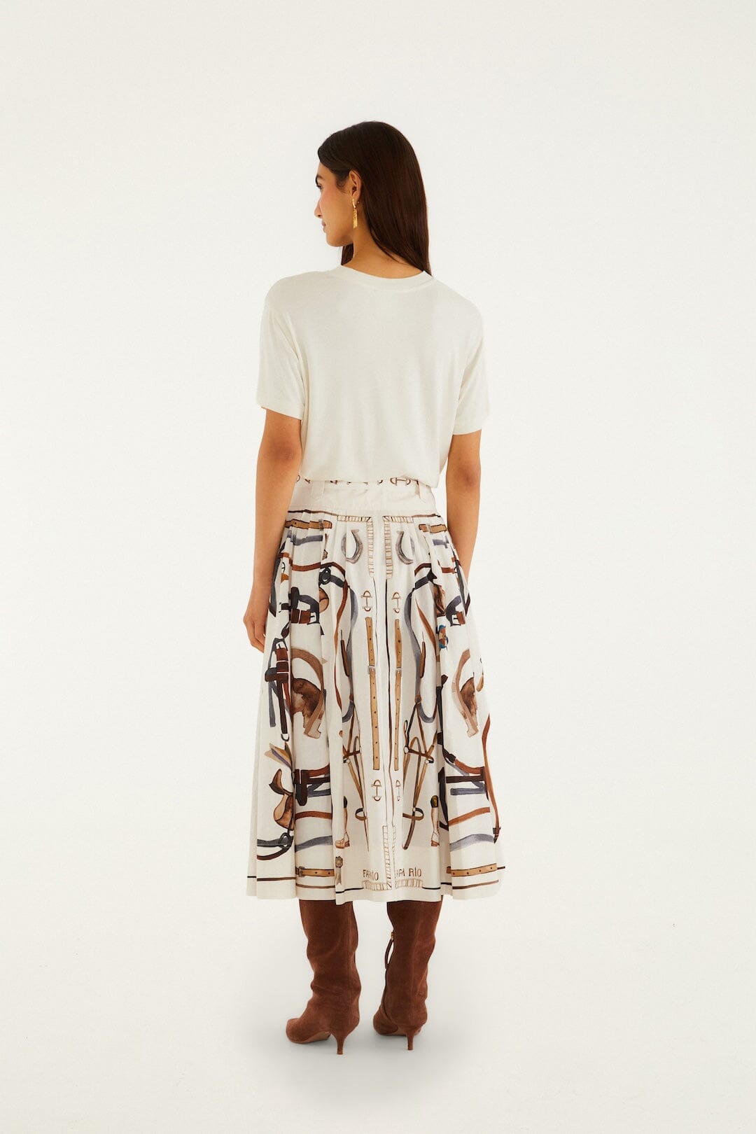 OFF WHITE EQUESTRIAN SCARF BELTED MIDI SKIRT