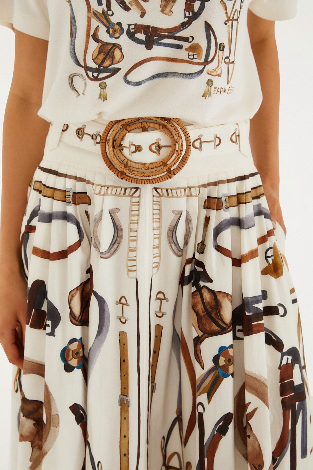 OFF WHITE EQUESTRIAN SCARF BELTED MIDI SKIRT