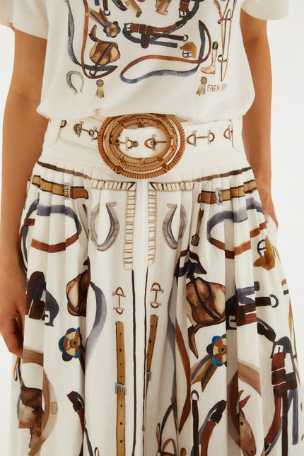 OFF WHITE EQUESTRIAN SCARF BELTED MIDI SKIRT