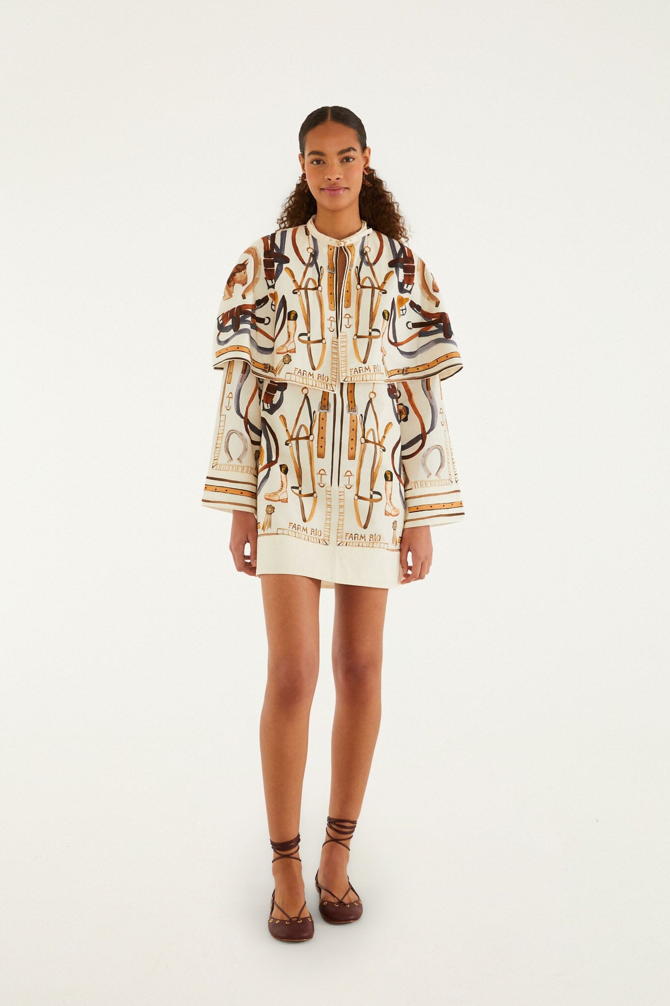 OFF WHITE EQUESTRIAN SCARF CAPE MINI DRESS