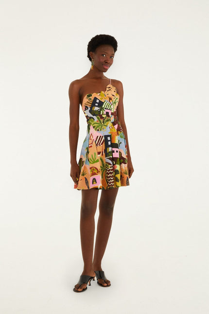 MULTICOLOR TROPICAL PAINTING MINI DRESS