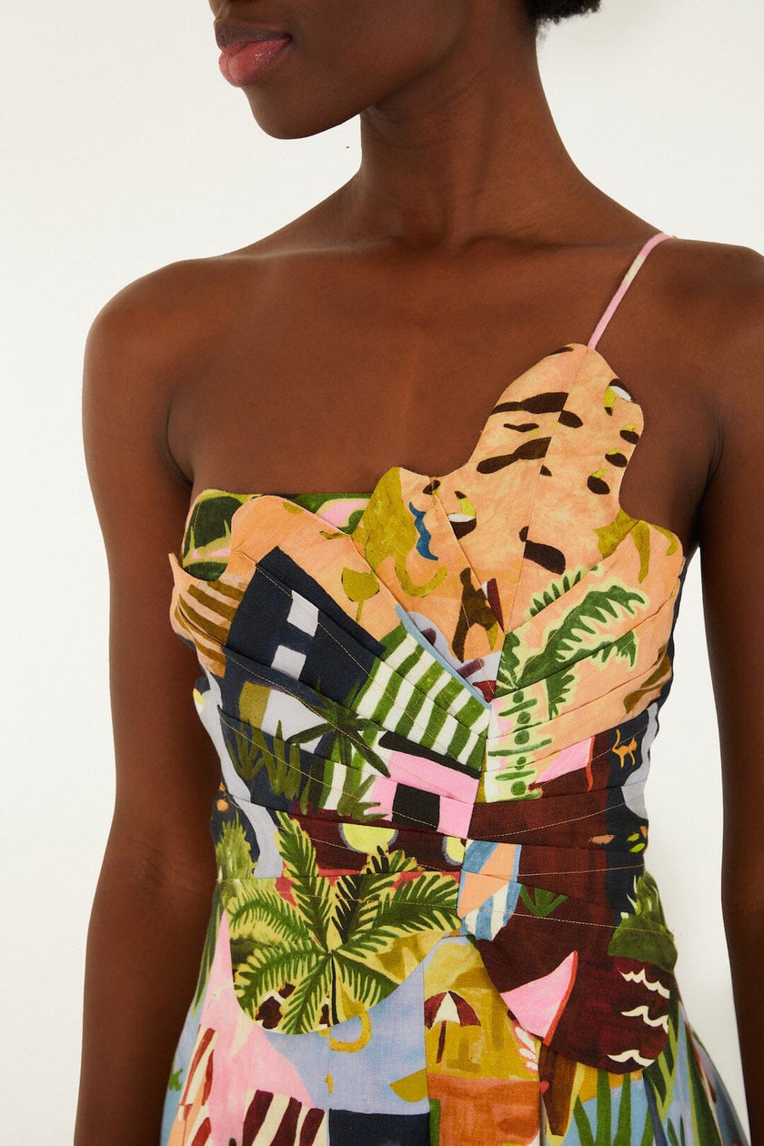MULTICOLOR TROPICAL PAINTING MINI DRESS