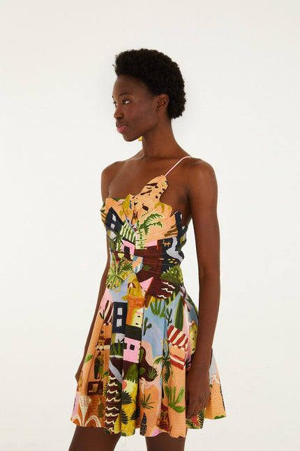 MULTICOLOR TROPICAL PAINTING MINI DRESS