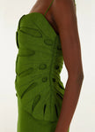 GREEN MONSTERA LEAF SLEEVELESS MAXI DRESS
