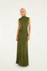 DARK GREEN HIGH NECK CUT OUT MAXI DRESS