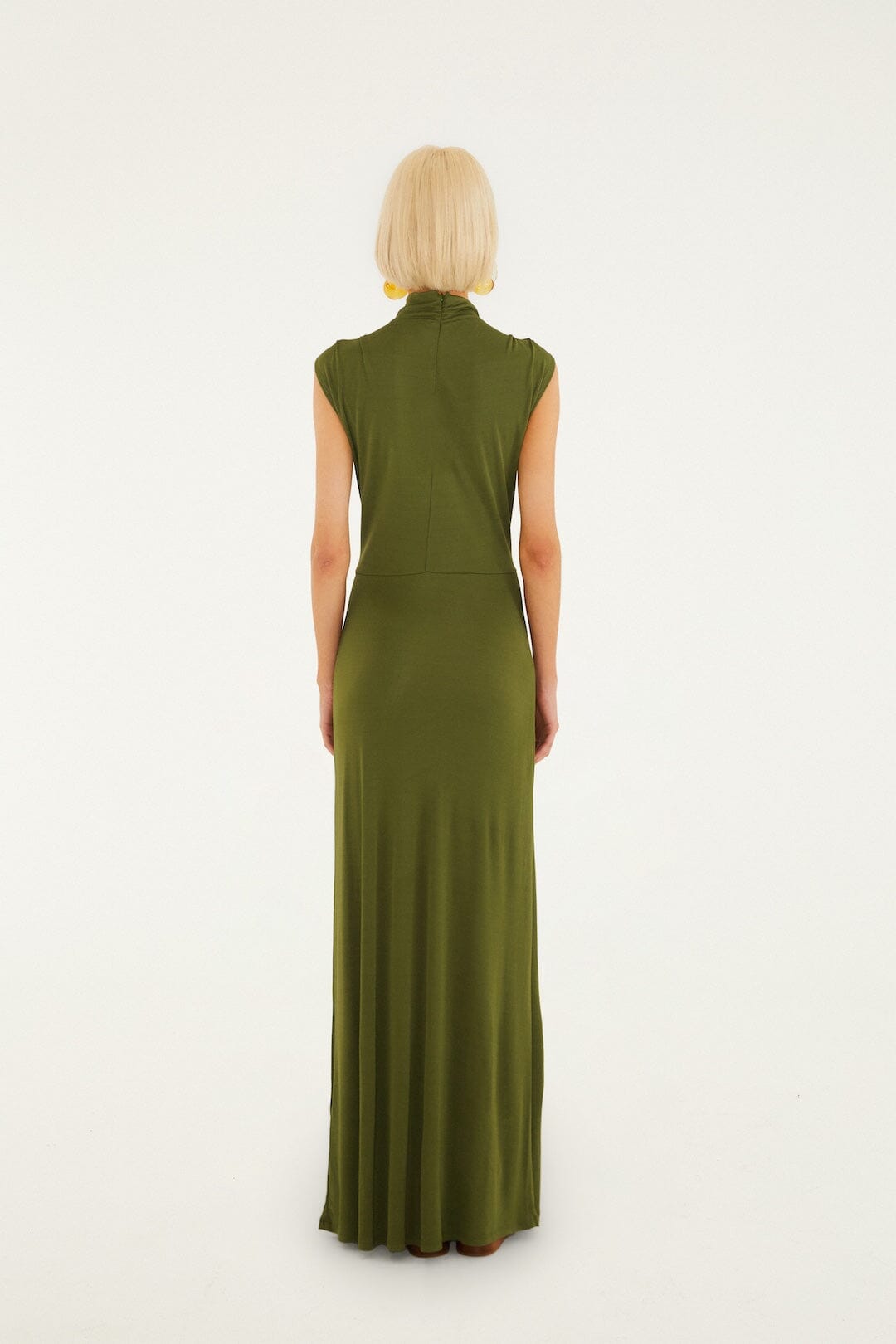 DARK GREEN HIGH NECK CUT OUT MAXI DRESS