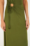 DARK GREEN HIGH NECK CUT OUT MAXI DRESS