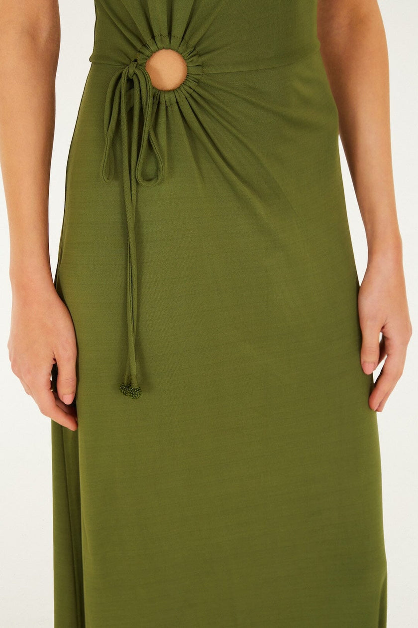 DARK GREEN HIGH NECK CUT OUT MAXI DRESS
