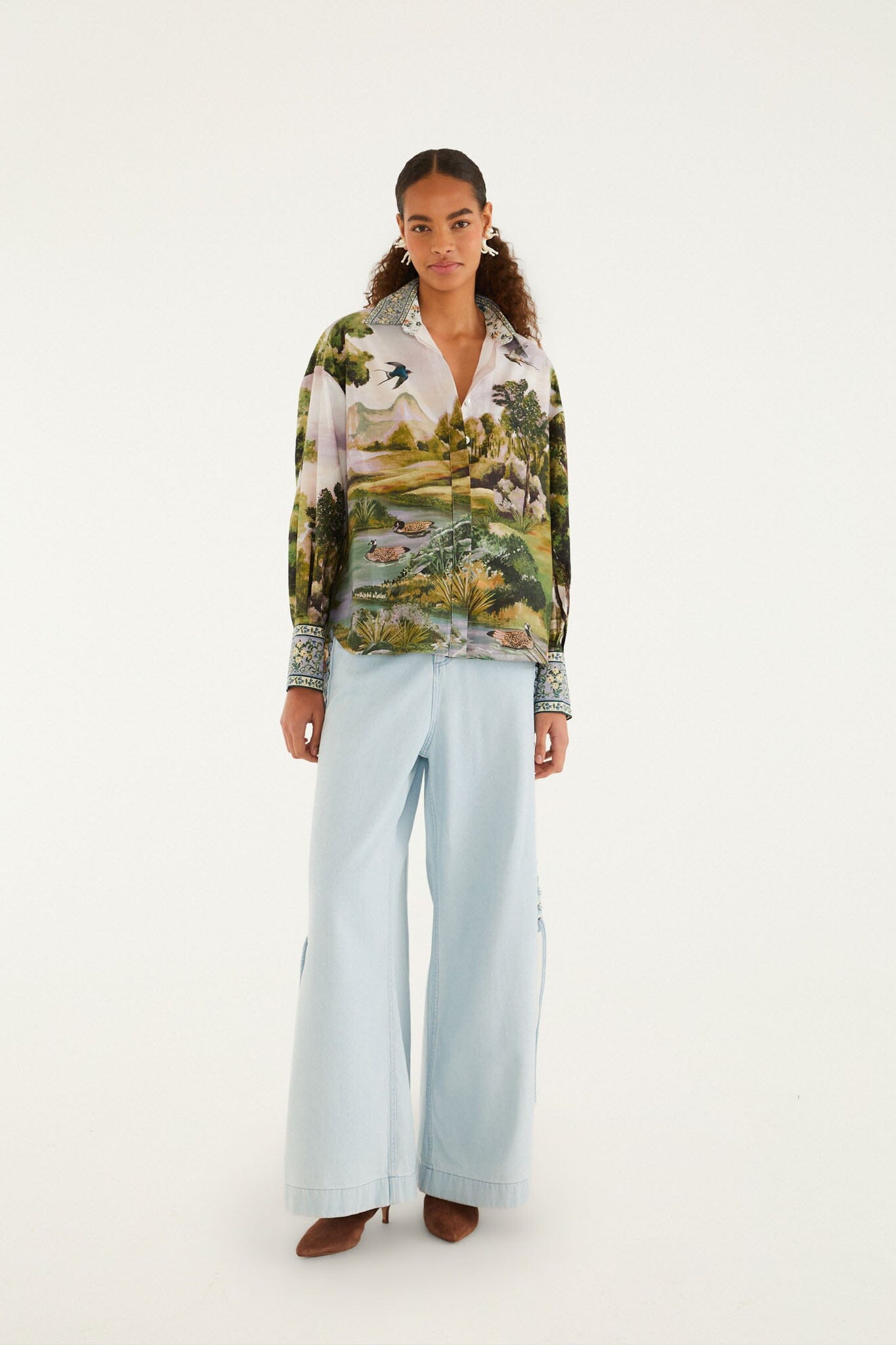 MULTICOLOR COUNTRYSIDE LANDSCAPE BUTTONED SHIRT